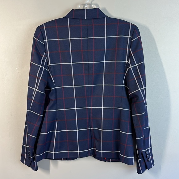 NWT Tommy Hilfiger Women Navy Window Pane Plaid Blazer Sz 2 Academia Lined Prep - Picture 9 of 16